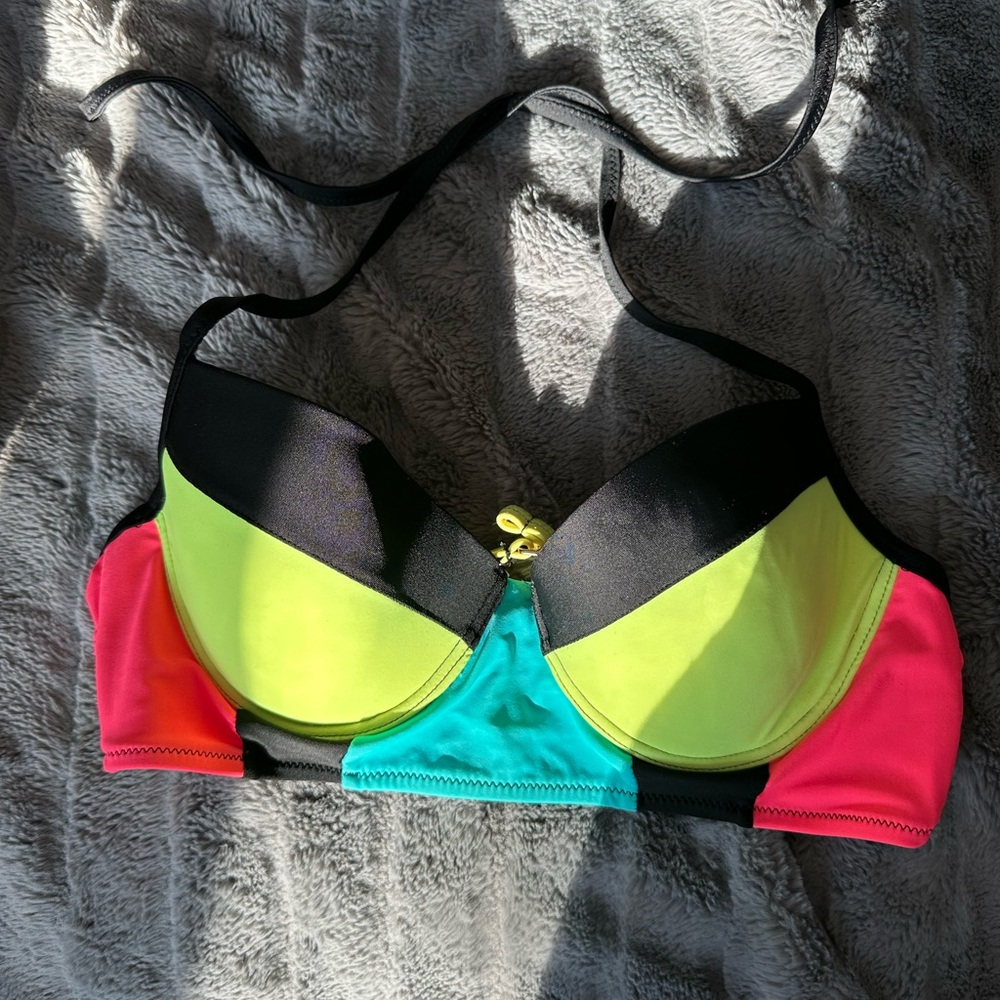 Xhilaration Neon Pink and Yellow Bikini Top